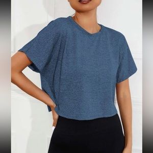 NWOT SHEIN Blue Open Back Activewear Crop Top LG